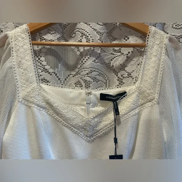 BCBG MAX AZRIA Minna Mesh Off White Mini Dress with Lace Trim Pristine NWT!!! - Picture 7 of 16